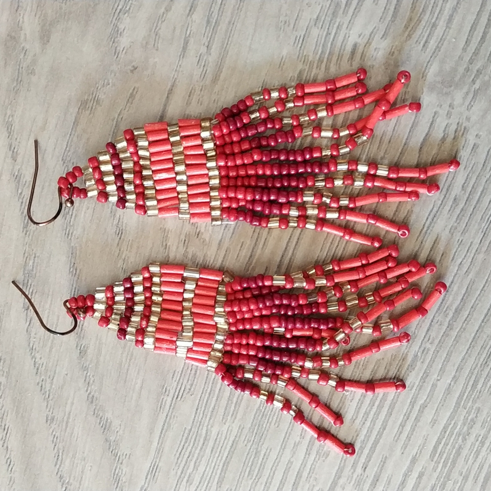 Handmade beads chandelier dripping boho style coral earring